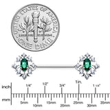 14G 9/16 Clear Green Gem Ornate Art Deco Barbell Nipple Ring Set