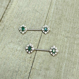 14G 9/16 Clear Green Gem Ornate Art Deco Barbell Nipple Ring Set