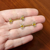 14G 9/16 Yellow Gem Gold Hue Duet Scroll Barbell Nipple Ring Set