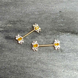 14G 9/16 Yellow Gem Gold Hue Duet Scroll Barbell Nipple Ring Set
