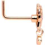 20G 1/4 Pink CZ Gem Rose Gold Hue Geo Butterfly L Shape Nose Ring
