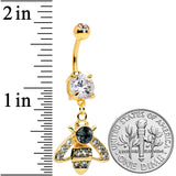 Clear Black Gem Gold Tone Angular Bee Dangle Belly Ring