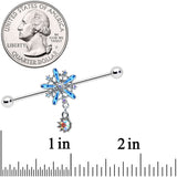 14G Aurora Gem Snowflake Blues Christmas Industrial Barbell 38mm