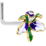 20G 7.5mm Clear Gem Golden Iris Flower L Shape Nose Ring