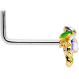 20G 7.5mm Clear Gem Golden Iris Flower L Shape Nose Ring