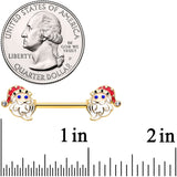 14G 9/16 Clear Gem Gold Hue Happy Santa Christmas Nipple Ring Set