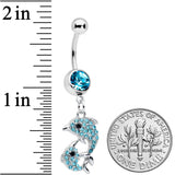 Blue Gem Double Dolphin Dangle Belly Ring