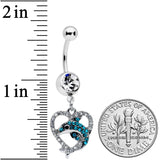 Clear Blue Gem Dolphin Heart Dangle Belly Ring