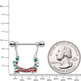 14G 9/16 Festive Merry Christmas Chain Dangle Nipple Ring Set