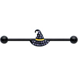 14G Clear Gem Black Witch Hat Halloween Industrial Barbell 38mm