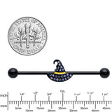 14G Clear Gem Black Witch Hat Halloween Industrial Barbell 38mm