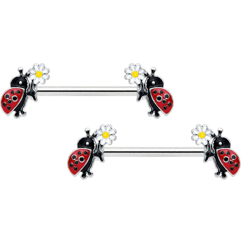 14G 1/2 Ladybug Daisy Flower Barbell Nipple Ring Set