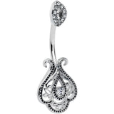 Clear Gem Art Deco Oval Scrollwork Double Mount Belly Ring