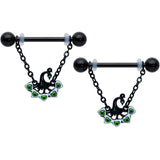 14G 11/16 Black Green Peacock Dangle Barbell Nipple Ring Set
