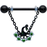 14G 11/16 Black Green Peacock Dangle Barbell Nipple Ring Set