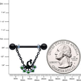 14G 11/16 Black Green Peacock Dangle Barbell Nipple Ring Set
