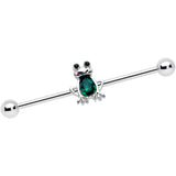 14G Dark Green Gem Groovy Frog Industrial Barbell 38mm