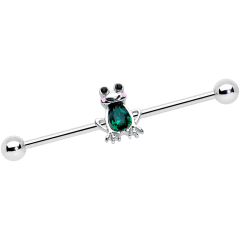 14G Dark Green Gem Groovy Frog Industrial Barbell 38mm