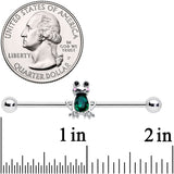 14G Dark Green Gem Groovy Frog Industrial Barbell 38mm