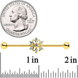 14G Clear Gold Tone Flower SnowflakeChristmas Industrial Barbell 38mm