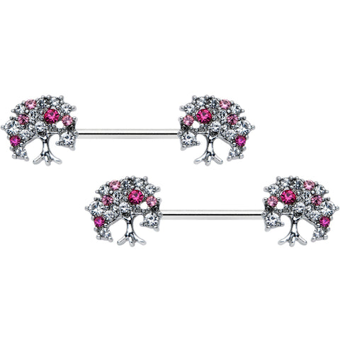 14G 9/16 Clear Pink Gem Luscious Fruit Tree Nipple Ring Set