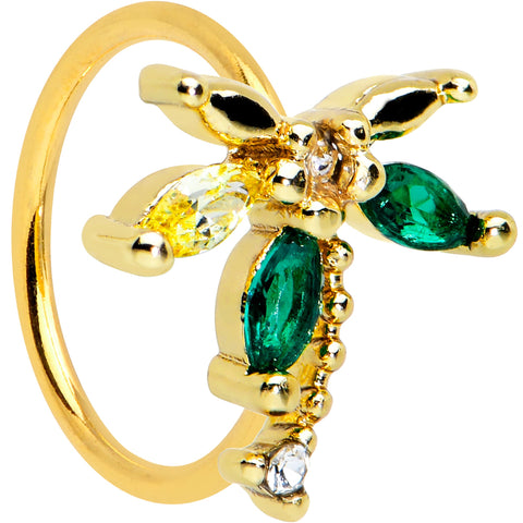 20G 5/16 Clear Green Gem Gold Tone Sunlit Palm Tree Nose Hoop