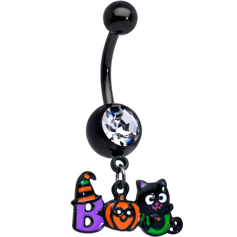 Clear Gem Black Boo Party Halloween Dangle Belly Ring