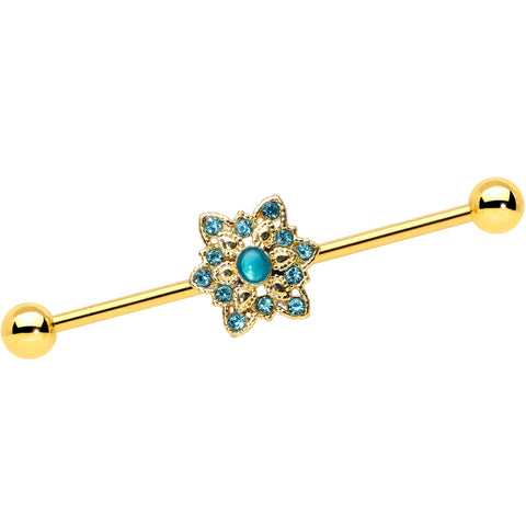 14G Blue Gem Gold Hue Snowflake Christmas Industrial Barbell 38mm