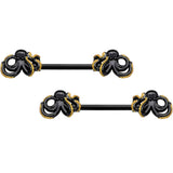 14G 9/16 Black Understated Octopus Barbell Nipple Ring Set