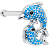 20G 1/4 Black Gem Blue Leaping Dolphins Nose Bone