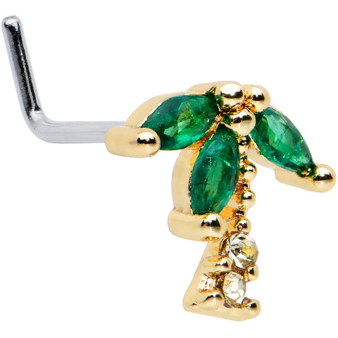 20G 7mm Clear Green Gem Gold Tone Palm Tree L Shape Nose Ring
