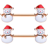 14G 9/16 Rose Gold Tone Smiling Snowman Christmas Nipple Ring Set