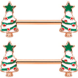 14G 9/16 Red Gem Rose Gold Tone Christmas Tree Nipple Ring Set