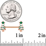 14G 9/16 Red Gem Rose Gold Tone Christmas Tree Nipple Ring Set