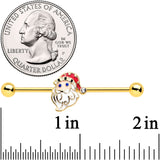 14G Gold Tone Blue Eyed Santa Christmas Industrial Barbell 38mm