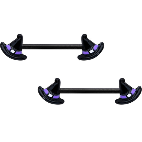 14G 5/8 Black Purple Band Witch Hat Halloween Nipple Ring Set