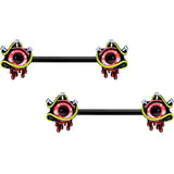14G 9/16 Black Spiky Eyeball Halloween Barbell Nipple Ring Set
