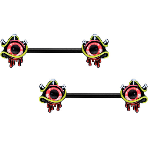 14G 9/16 Black Spiky Eyeball Halloween Barbell Nipple Ring Set
