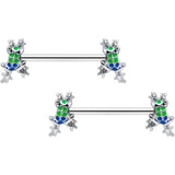 14G 9/16 Clear Gem Polka Dot Frog Barbell Nipple Ring Set