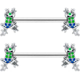 14G 9/16 Clear Gem Polka Dot Frog Barbell Nipple Ring Set