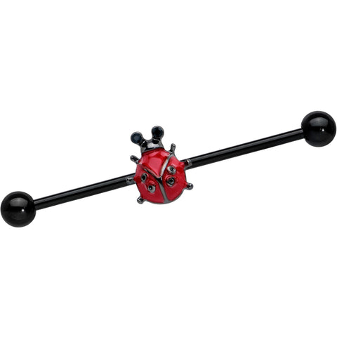 14G Black Classic Ladybug Industrial Barbell 38mm