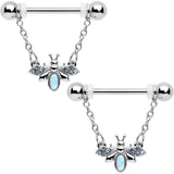 14G 9/16 White Synthetic Opal Chain Dangle Nipple Ring Set