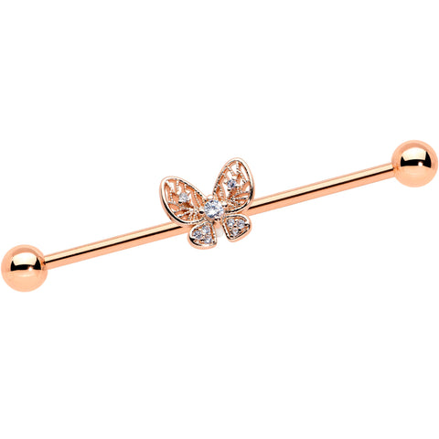 14G Clear Rose Gold Tone Airy Butterfly Industrial Barbell 38mm