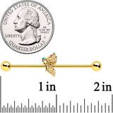 14G Gold Tone Colorful Hearts Butterfly Industrial Barbell 38mm