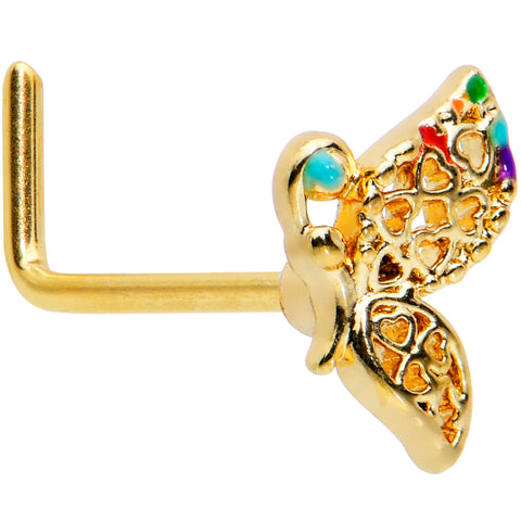 20G 7mm Gold Tone Hearts Butterfly L Shape Nose Ring
