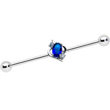 14G Clear Blue Gem Oval Swirl Industrial Barbell 38mm