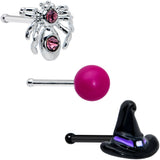 20G 1/4 Pink Gem Spider Witch Halloween Nose Bone Set of 3