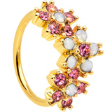 20G 5/16 White Faux Opal Gold Tone Flowers Nose Hoop