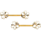 14G 9/16 Clear Gem Gold Tone Feeding Bee Barbell Nipple Ring Set