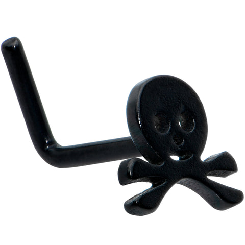 20G 1/4 Black Anodized Skull Halloween L Shape Nose Ring